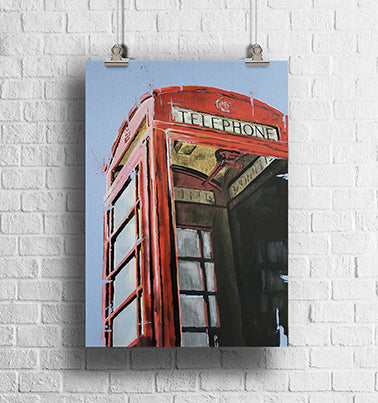 RED BRITISH TELEPHONE BOX ART PRINT