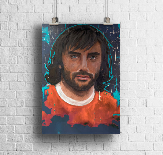 ORIGINAL GEORGE BEST MANCHESTER UNITED ART PRINT