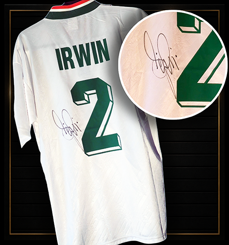 Dennis Irwin Ireland Away Signed Football Shirt